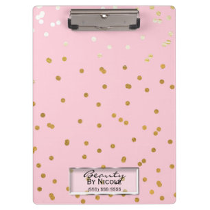Pink Gold Confetti Dots Elegant Glam Personalised Clipboard