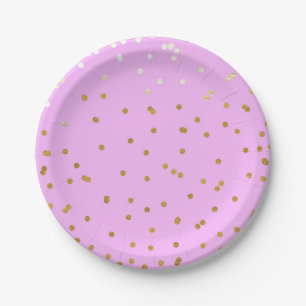 Pink & Gold Confetti Dots Modern Glamour Glam Paper Plate