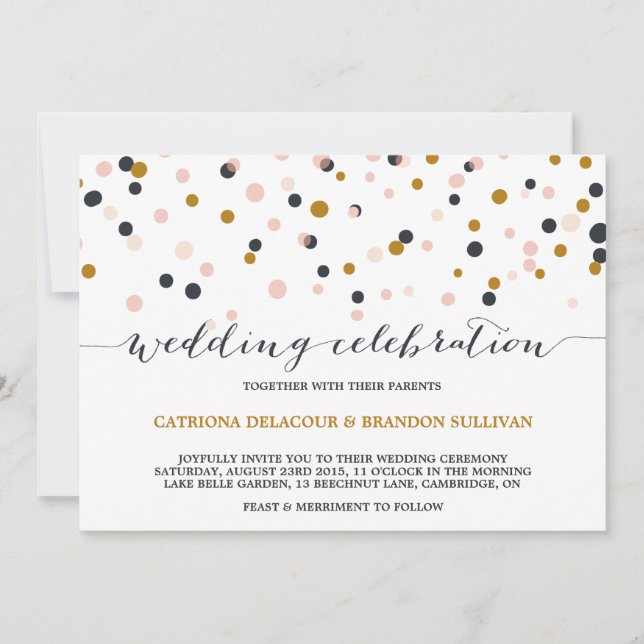Pink & Gold Confetti Dots Wedding Invitation (Front)