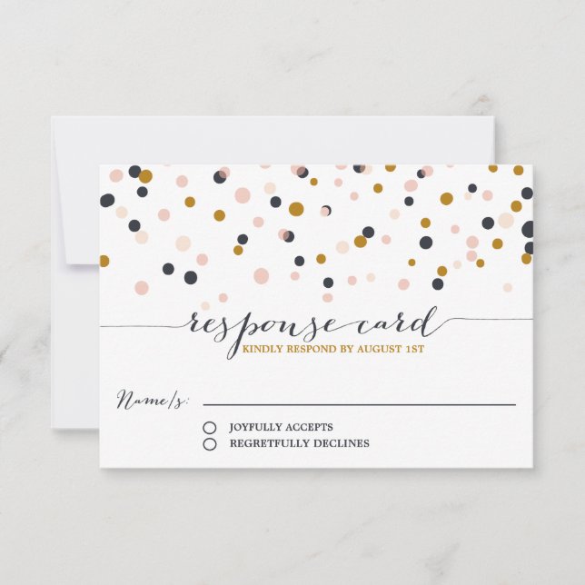 Pink & Gold Confetti Dots Wedding RSVP Card (Front)