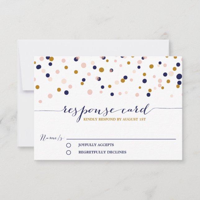 Pink & Gold Confetti Dots Wedding RSVP Card II (Front)