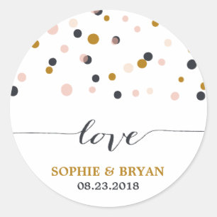 Pink & Gold Confetti Dots Wedding Sticker