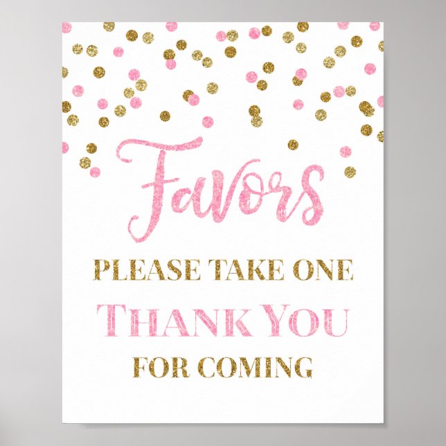 Pink Gold Confetti Favours Baby Shower Sign (Front)