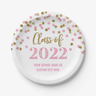 Pink Gold Confetti Graduation 2022 Paper Plate