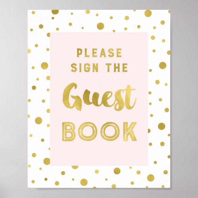 Pink Gold Confetti Guest Book Wedding Sign (Front)