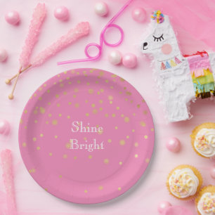 Pink Gold Confetti Paper Plate