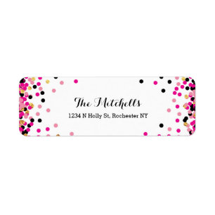 Pink + Gold Confetti Party Return Address Labels
