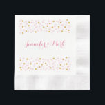 Pink & Gold Confetti Personalised Wedding Napkins<br><div class="desc">These elegant personalised napkins are the perfect finishing touch for your party decor. Customise with any text. Matching items available in our store.</div>