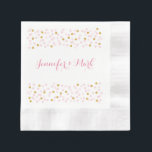 Pink & Gold Confetti Personalised Wedding Napkins<br><div class="desc">These elegant personalised napkins are the perfect finishing touch for your party decor. Customise with any text. Matching items available in our store.</div>
