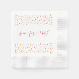 Pink & Gold Confetti Personalised Wedding Napkins