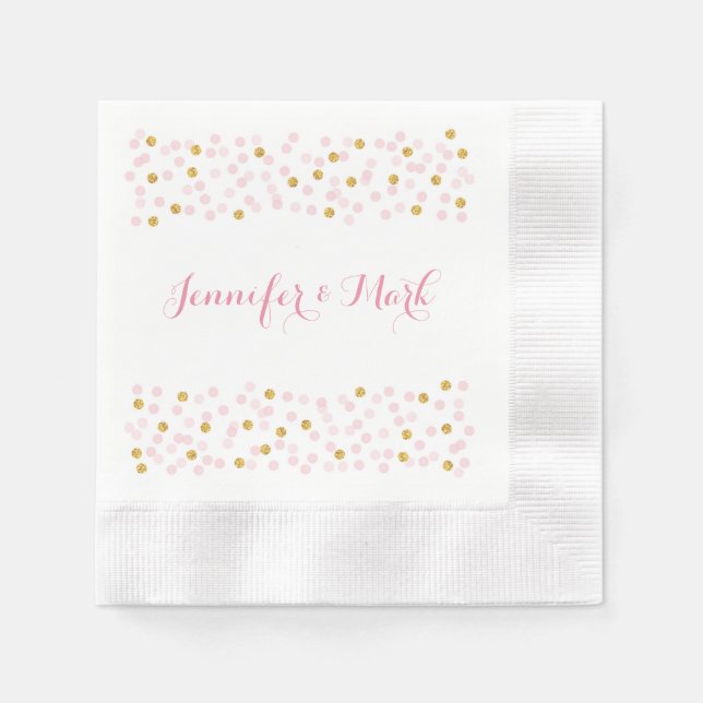 Pink & Gold Confetti Personalised Wedding Napkins (Front)