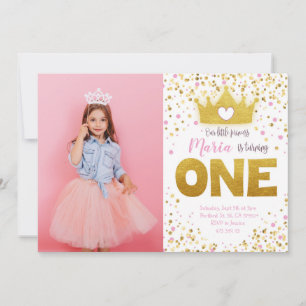 Pink Gold Confetti Princess Birthday Invitation