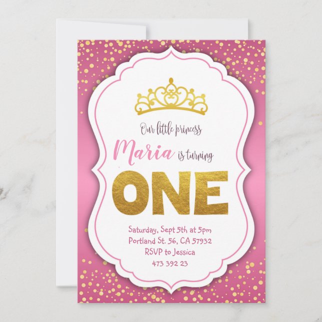 Pink Gold Confetti Princess Birthday Invitation  (Front)