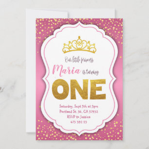 Pink Gold Confetti Princess Birthday Invitation