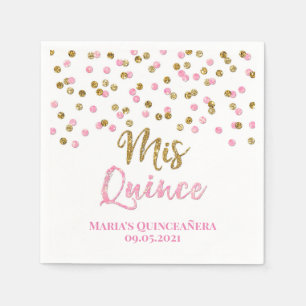 Pink Gold Confetti Quinceañera Birthday Napkin