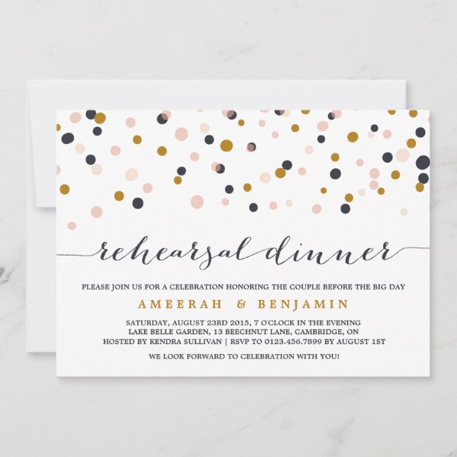 Pink & Gold Confetti Rehearsal Dinner Invitation (Front)
