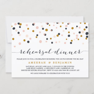 Pink & Gold Confetti Rehearsal Dinner Invitation