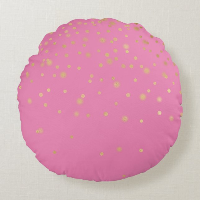 Pink Gold Confetti Round Cushion (Front)