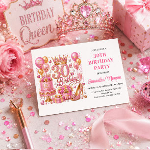 Pink Gold Confetti Sparkle 30th Birthday Party Inv Invitation
