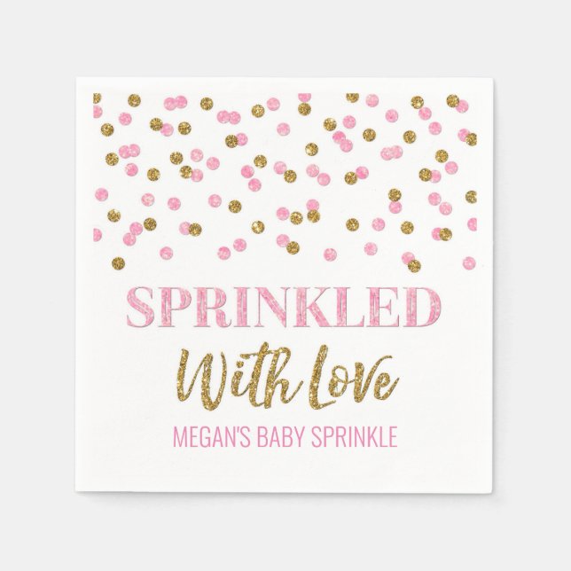 Pink Gold Confetti Sprinkled with Love Napkin (Front)