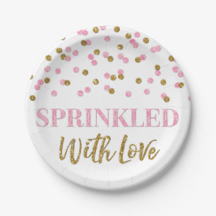 Pink Gold Confetti Sprinkled with Love Paper Plate