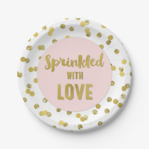 Pink Gold Confetti Sprinkled with Love Paper Plate