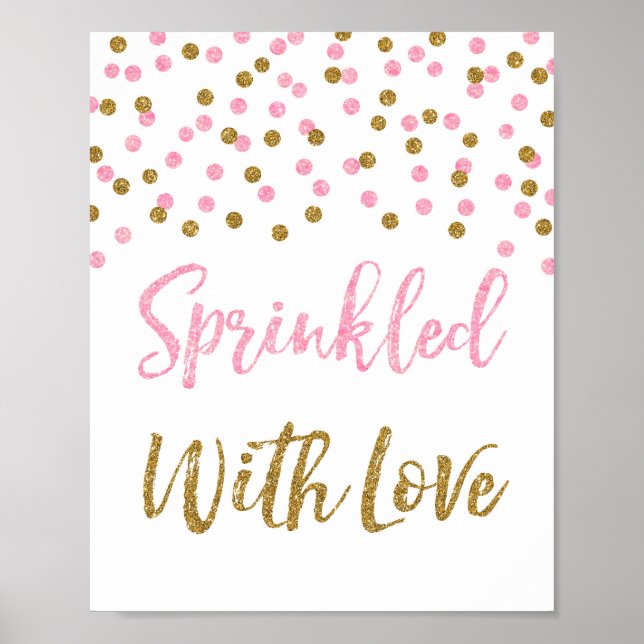 Pink Gold Confetti Sprinkled with Love Sign (Front)