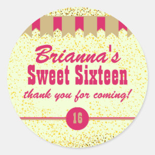 Pink & Gold Confetti Sweet 16 Party Stickers