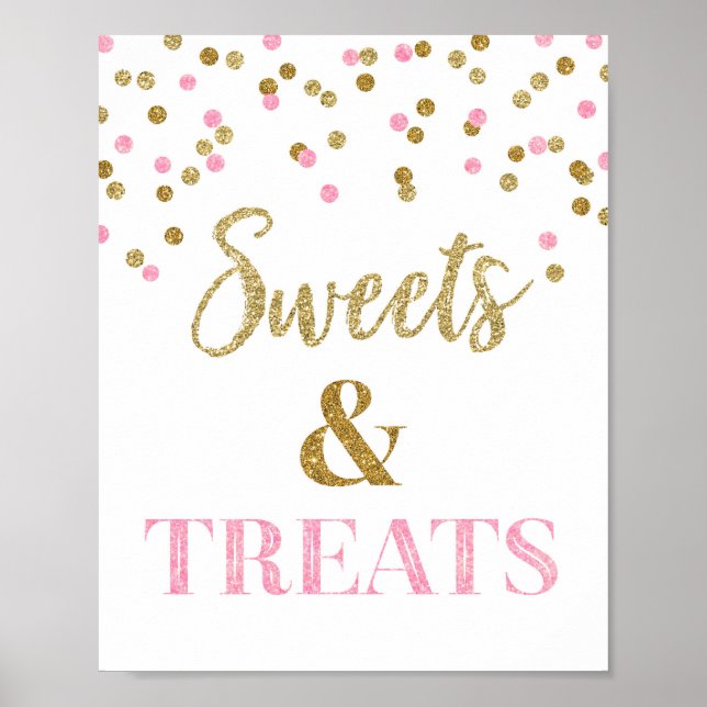 Pink Gold Confetti Sweets and Treats Dessert Table Poster (Front)