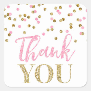 Pink Gold Confetti Thank You Favour Sticker