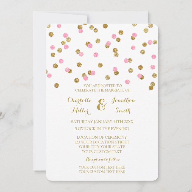 Pink Gold Confetti Wedding Invitations (Back)