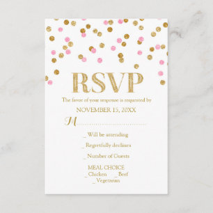 Pink Gold Confetti Wedding RSVP Cards