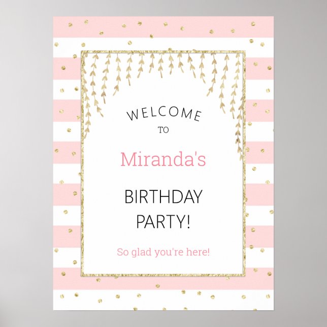 Pink Gold Confetti Welcome Sign (Front)