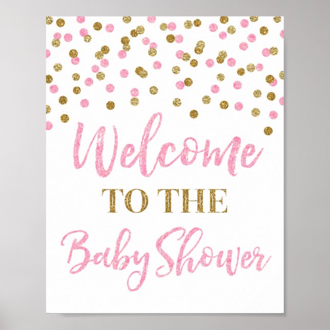 Pink Gold Confetti Welcome to the Baby Shower Sign (Front)