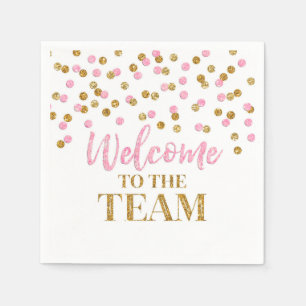 Pink Gold Confetti Welcome to the Team Napkins