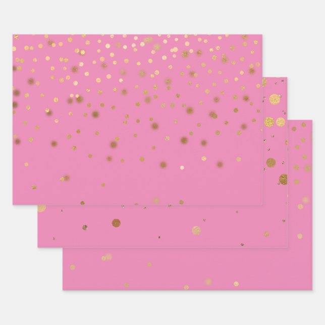 Pink Gold Confetti Wrapping Paper Sheet (Set)