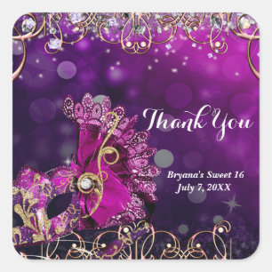 Pink & Gold Costume Masquerade Mask Birthday Party Square Sticker