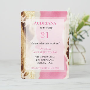 Pink Gold Cream Cowgirl Cowhide Birthday Invitation