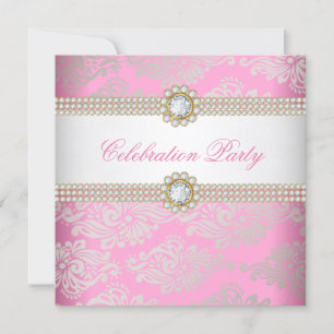 Pink Gold Cream Diamond Gem Elegant Party 2 Invitation