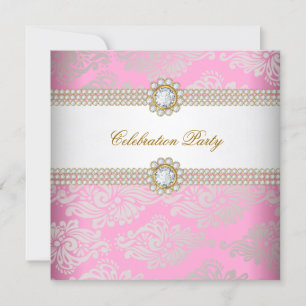 Pink Gold Cream Diamond Gem Elegant Party Invitation