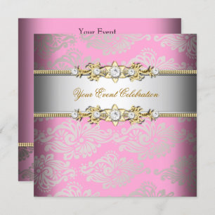 Pink Gold Cream Embossed Look Elegant Party Invitation