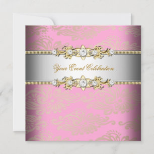 Pink Gold Cream Embossed Look Elegant Party Invitation
