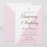 Pink Gold Cross Christening 1st Birthday Combined 