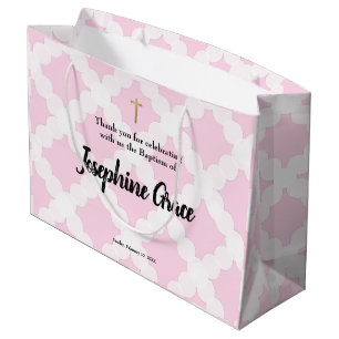 Pink Gold Cross Personalised Baby Girl Baptism Large Gift Bag