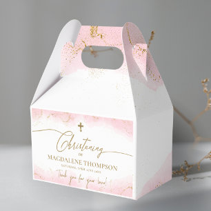 Pink Gold Cross Thank You Girl Christening Favour Box
