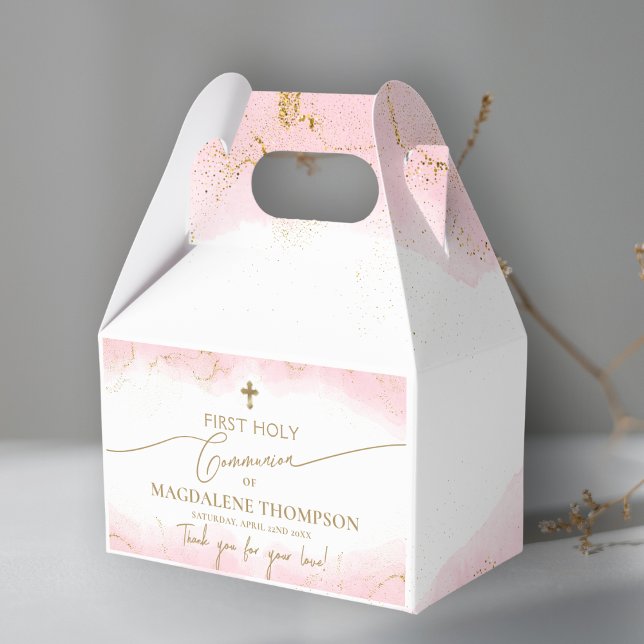 Pink Gold Cross Thank You Girl First Communion Favour Box (Creator Uploaded)