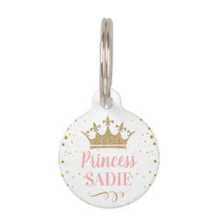 Pink Gold Crown Cat Dog Princess Pet Tag