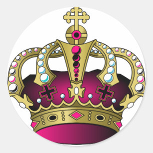 Pink & Gold Crown Classic Round Sticker