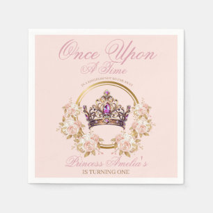 Pink Gold Crown Princess 1st Birthday Napkin
