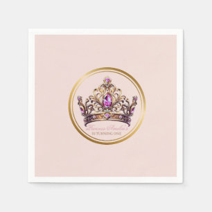 Pink Gold Crown Princess 1st Birthday Napkin